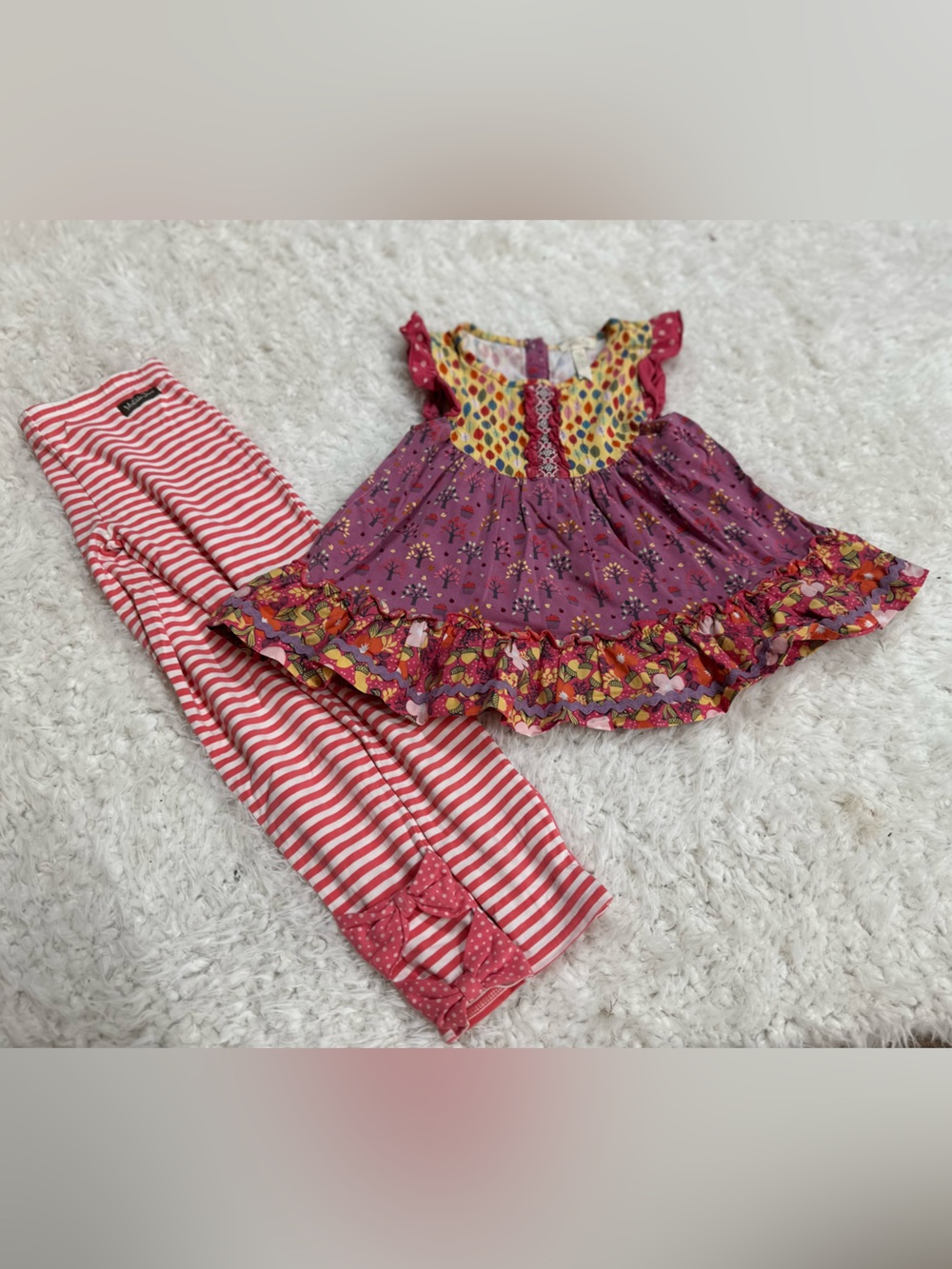 Matilda Jane Striped Pants with Floral Ruffle Top